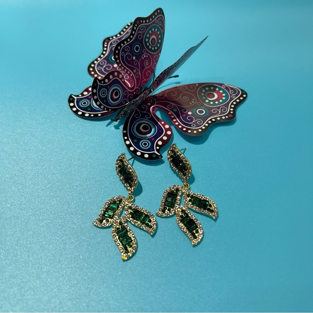Amazing 14k Yellow Gold Plated Emerald Green Earrings for Wedding, Party, Prom,
